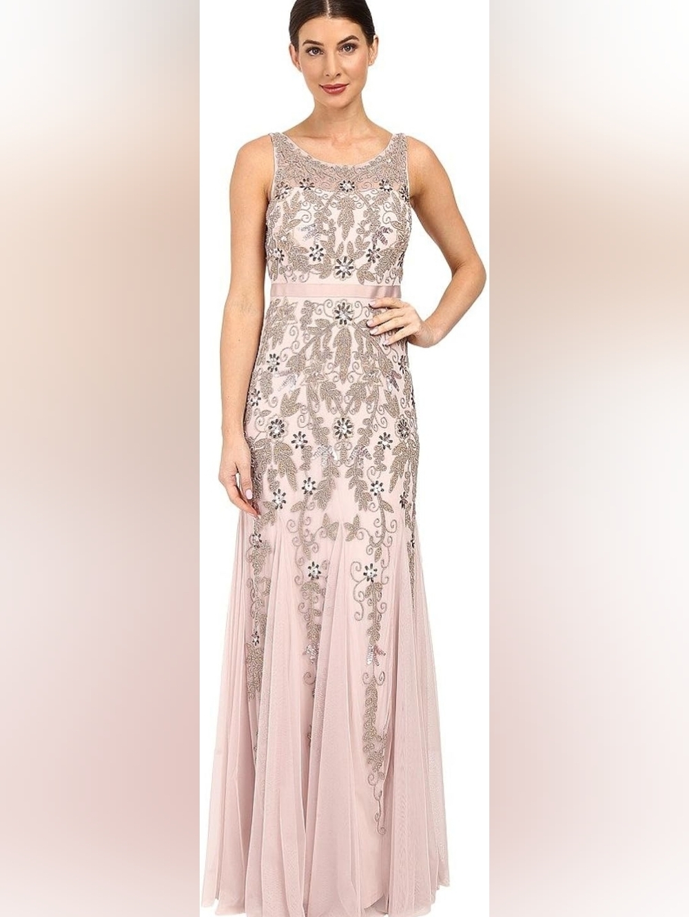 Adrianna Papell Icy Lilac Mesh Sequin Evening Gown Size 12